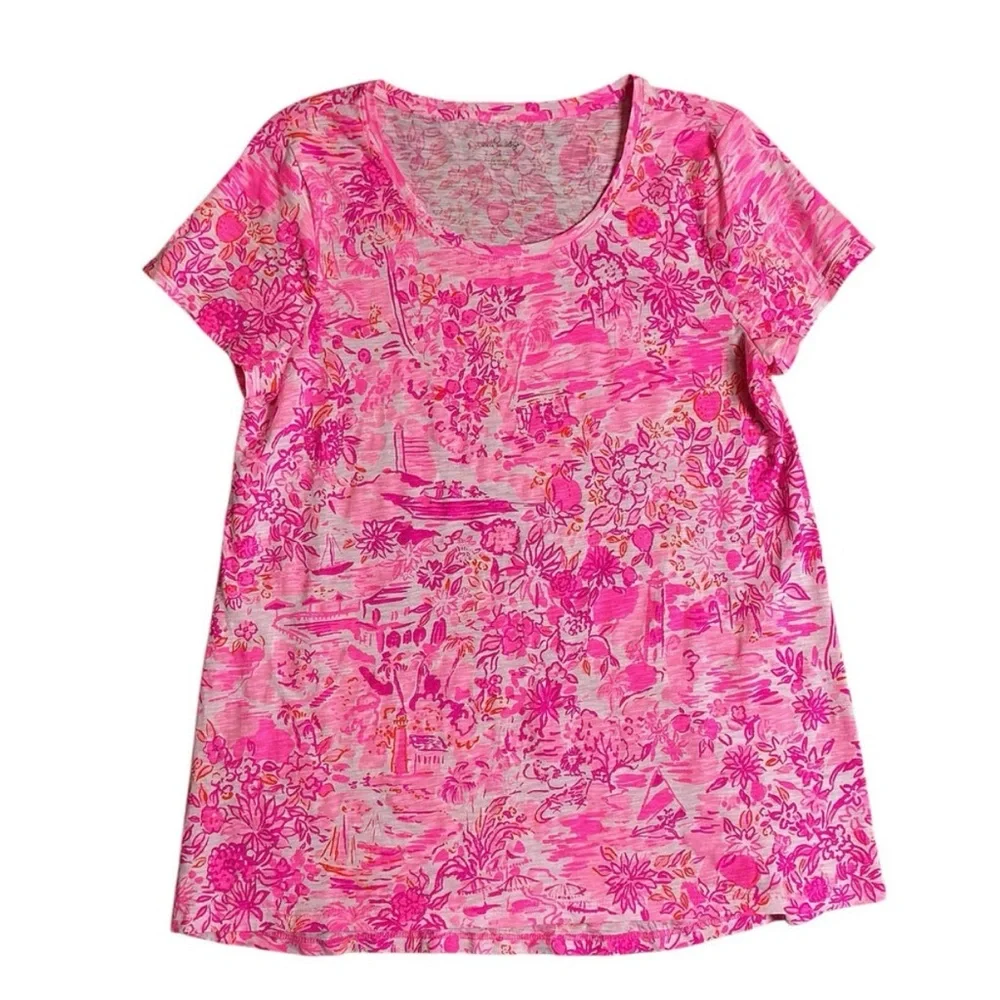 Lilly Pulitzer “Peony Pink Seaside Scene" Etta scoop tee XL - Picture 2 of 4